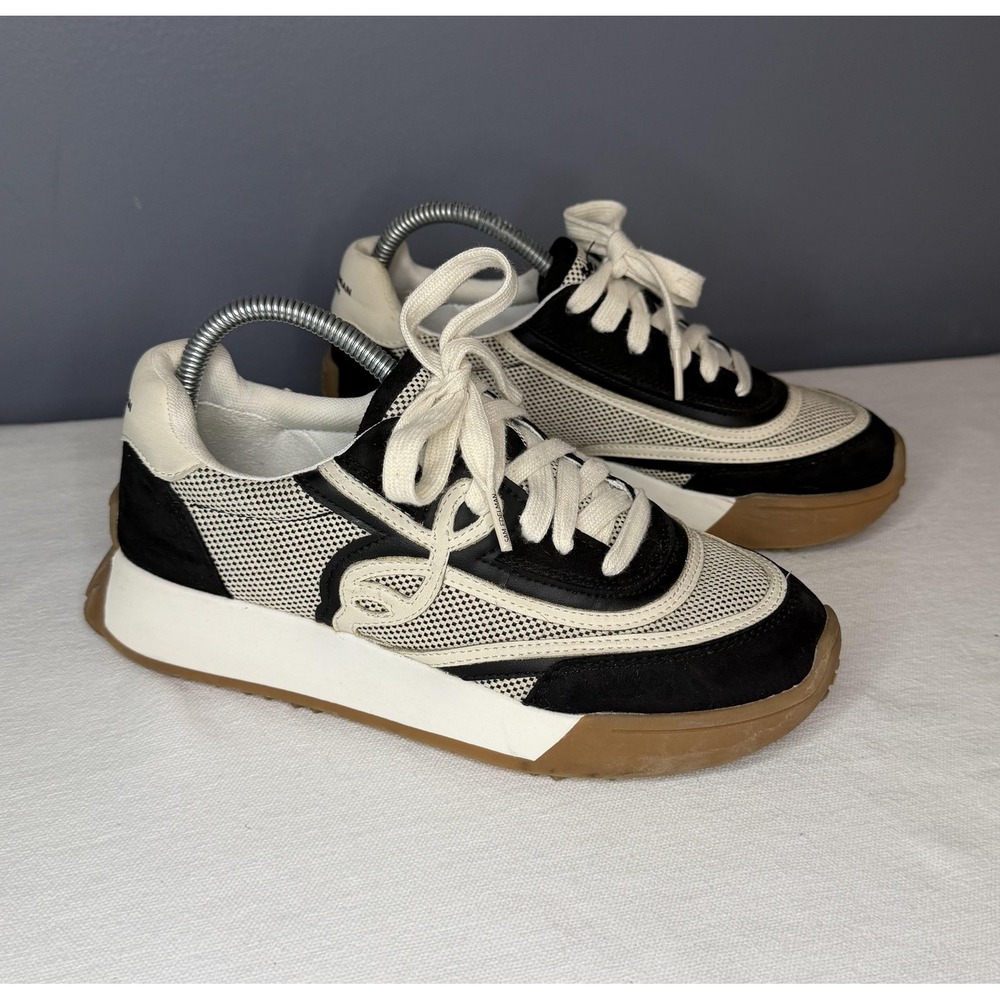 Sam Edelman Luna Shoes Women 7 White Black Leather Chunky Sole Athletic Sneakers
